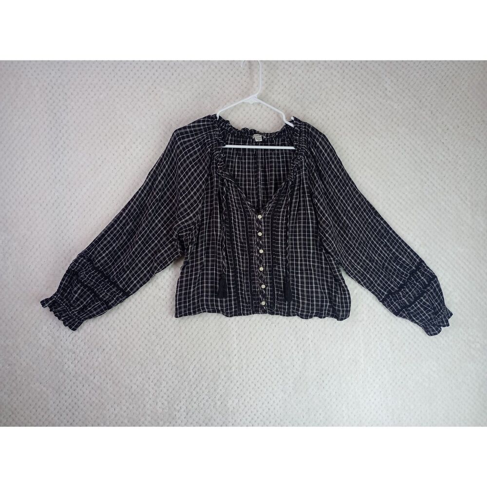 American Eagle Women's XL Black Cropped Peasant Babydoll Blouse